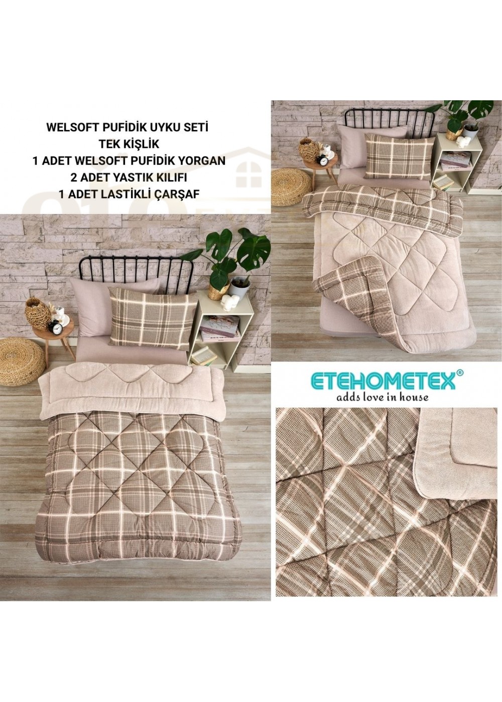 ETE HOMETEX TEK KİŞİLİK WELSOFT UYKU SETİ SAFİR BEJ 8696474232018